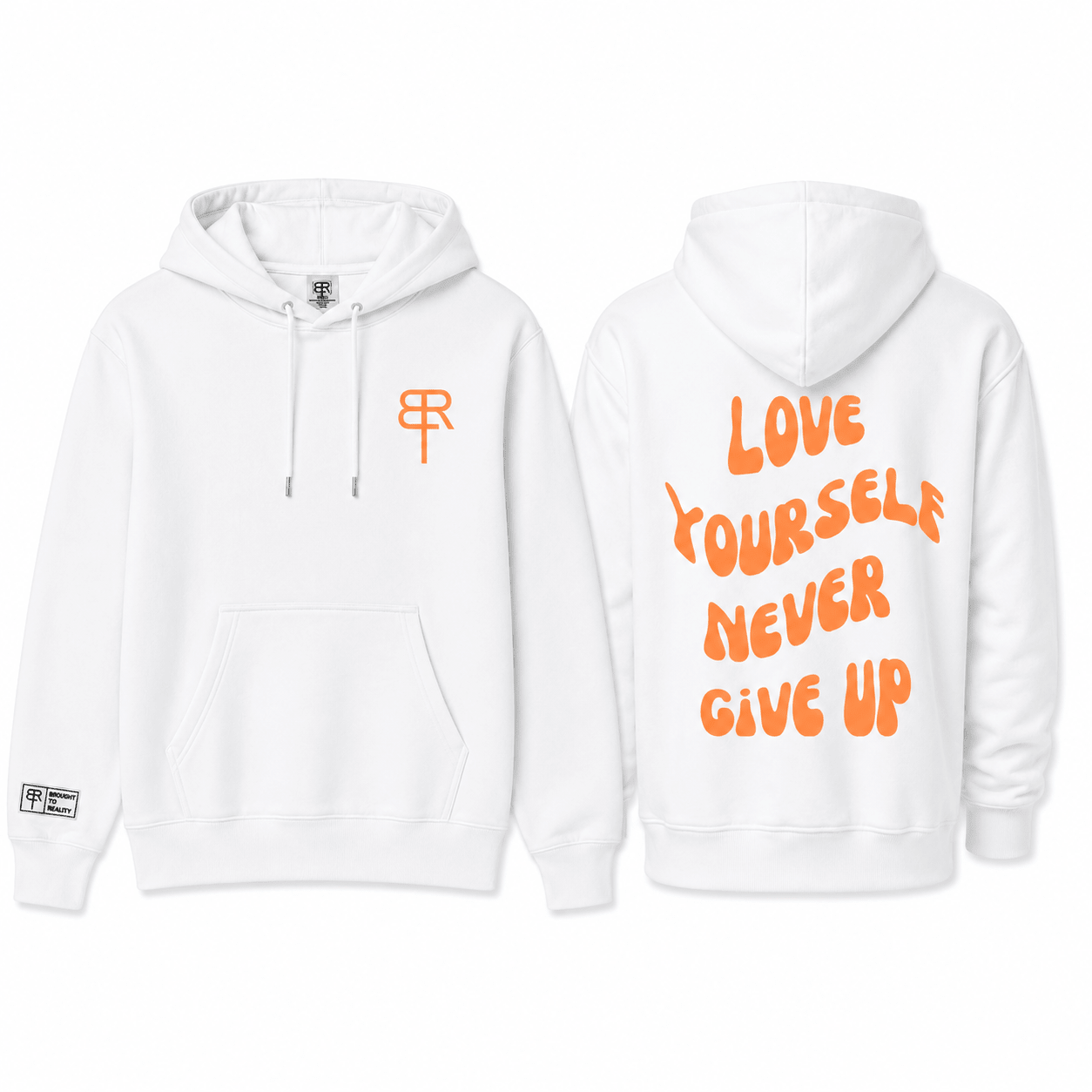 NEVER GIVE UP midweight pullover hoodie - Brought To Reality
