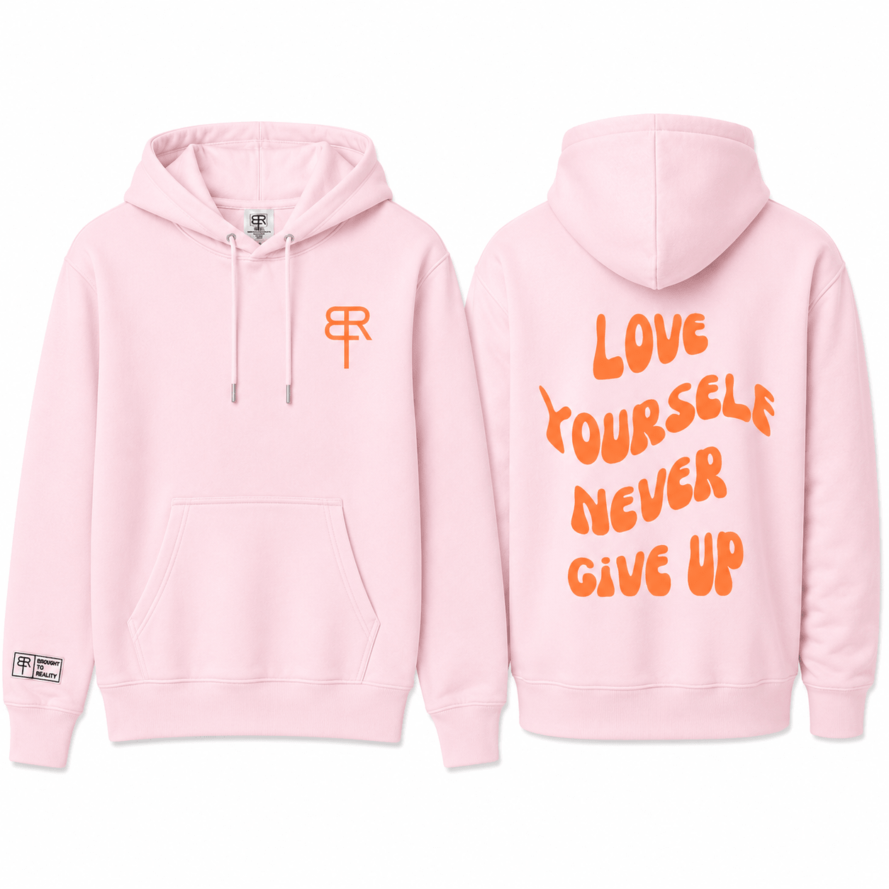 NEVER GIVE UP midweight pullover hoodie - Brought To Reality